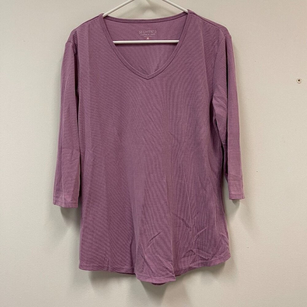 Seg'ments Womens Textured Knit V-neck Essential T-Shirt Medium 3/4 Sleeve Rose